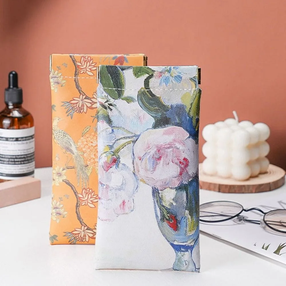 

Print PU Leather Cosmetic Storage Bag Flower Oil Painting Eyewear Protector Case Sunglasses Pouch Eyewear Bag Glasses Case