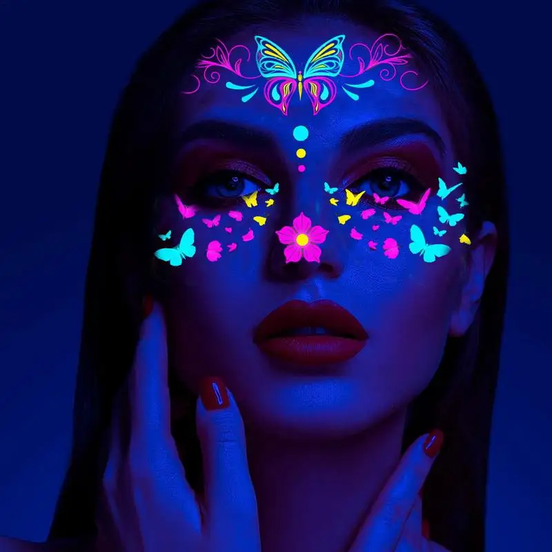 1Pcs Night Glowing Makeup Stickers Festival Body Art Temp Decals Party Decor Butterfly Fluorescent Tag Waterproof Sticker