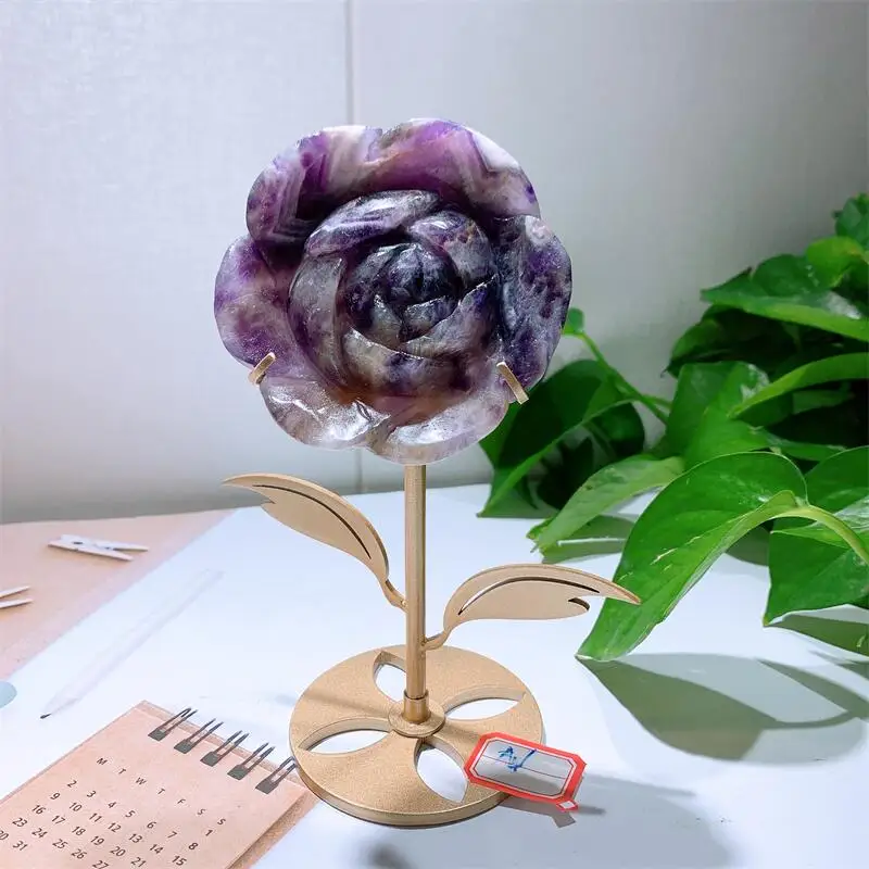 Natural Dream Amethyst Flower Crystal Mineral Quartz Stone Craft Mini Carving Healing Reiki Ornament Figurines 1PCS