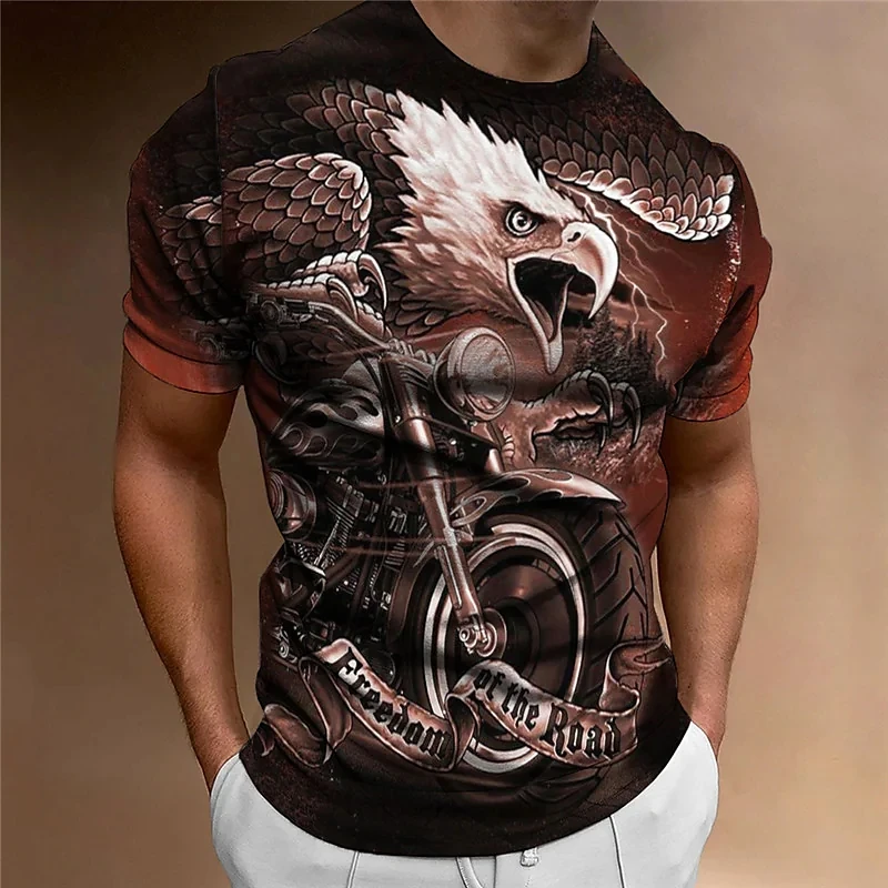 Animal T-Shirt For Men Eagle Motorcycle 3d Print Retro Trend Men\'S Top Loose Oversized Shirt Everyday Casual Clothing Street Tee