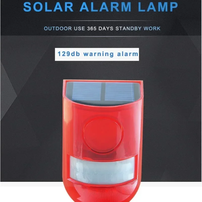 Alarma Solar infrarroja con Sensor de movimiento, luz estroboscópica de sirena de 110dB para el hogar, jardín, cobertizo, Carage, Carvan, sistema de