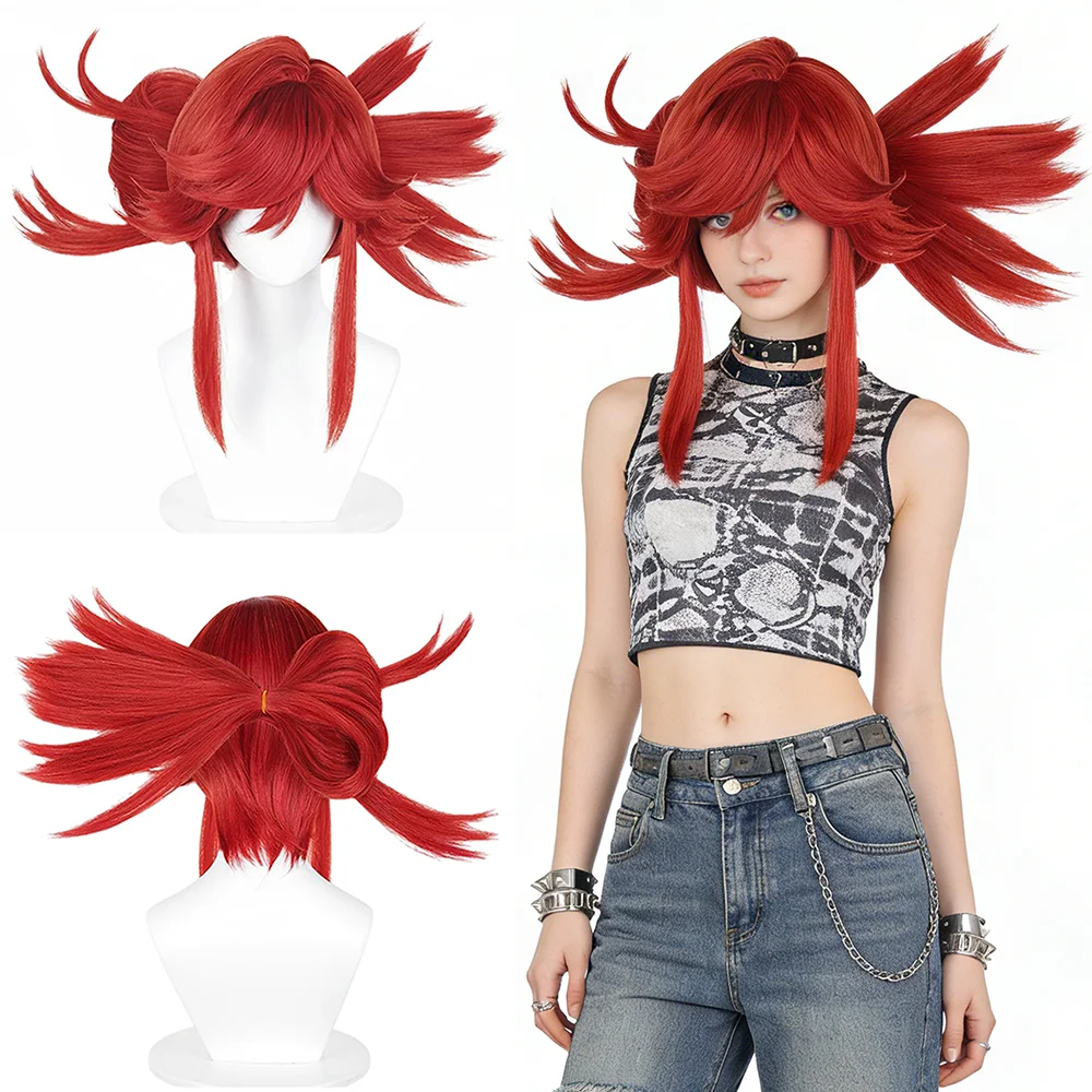 Riyo Reaper Cosplay Wig Pre-styled Spiky Red Wig Detachable Duckbill Clip Hair Piece Heat Resistant For Halloween Anime Expo