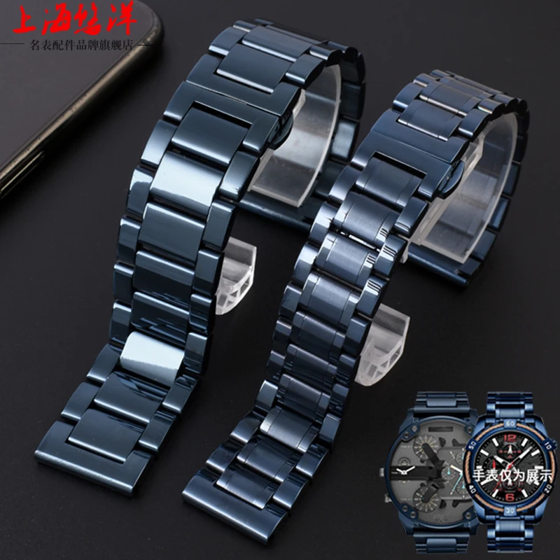 Bracelet de montre en acier inoxydable bleu foncé pour homme, bracelet en métal, bracelet de montre-bracelet, maille, mode, 18mm, 20mm, 21mm, 22mm