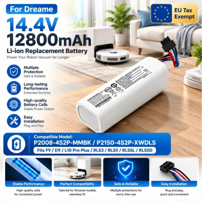 Original-Ersatzakku mit 14,4 V für den Roboter-Staubsauger Dreame F9 D9 L10 Pro Plus RLS3 RLS5 RLS5L RLS5D, Ersatzteile und Zubehör.
