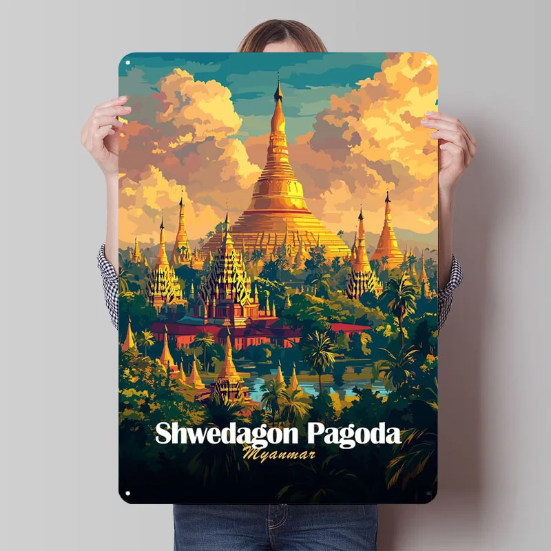 Плакат Shwedagon Pagoda Мьянма, винтажные металлические тарелки, украшение для геймерской комнаты дома, металлическая вывеска на заказ для украшения стен