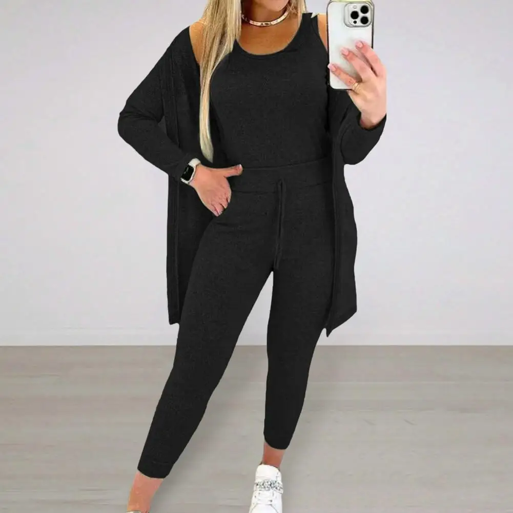 Casual Women Outfit Sporty Style Women Suit Versatile Women's 3-piece Suit High Waist Elastic Sweatpants Sleeveless for Warmth