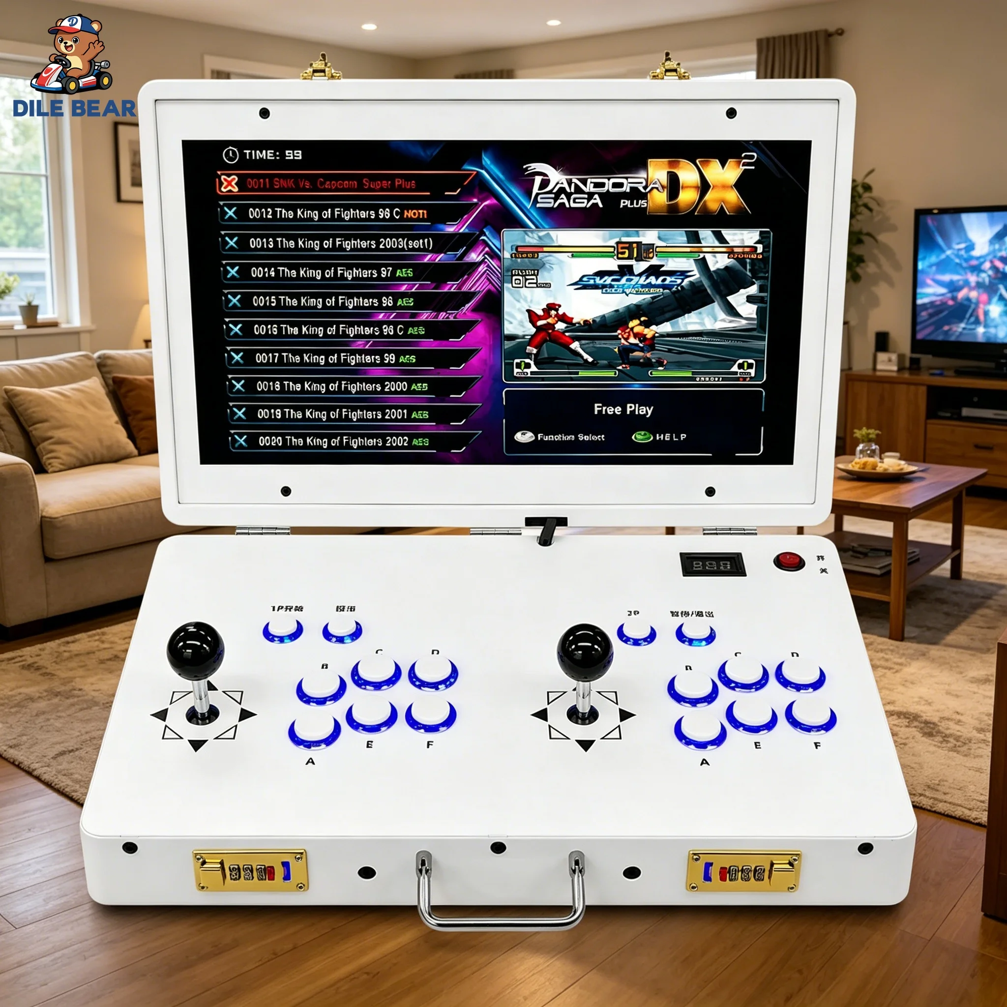 2026 Portable 21 Inch Screen Briefcase Arcade Machine 30000 Games Pandora Box DX 2 Player Folding Retro Arcade Console for Bar