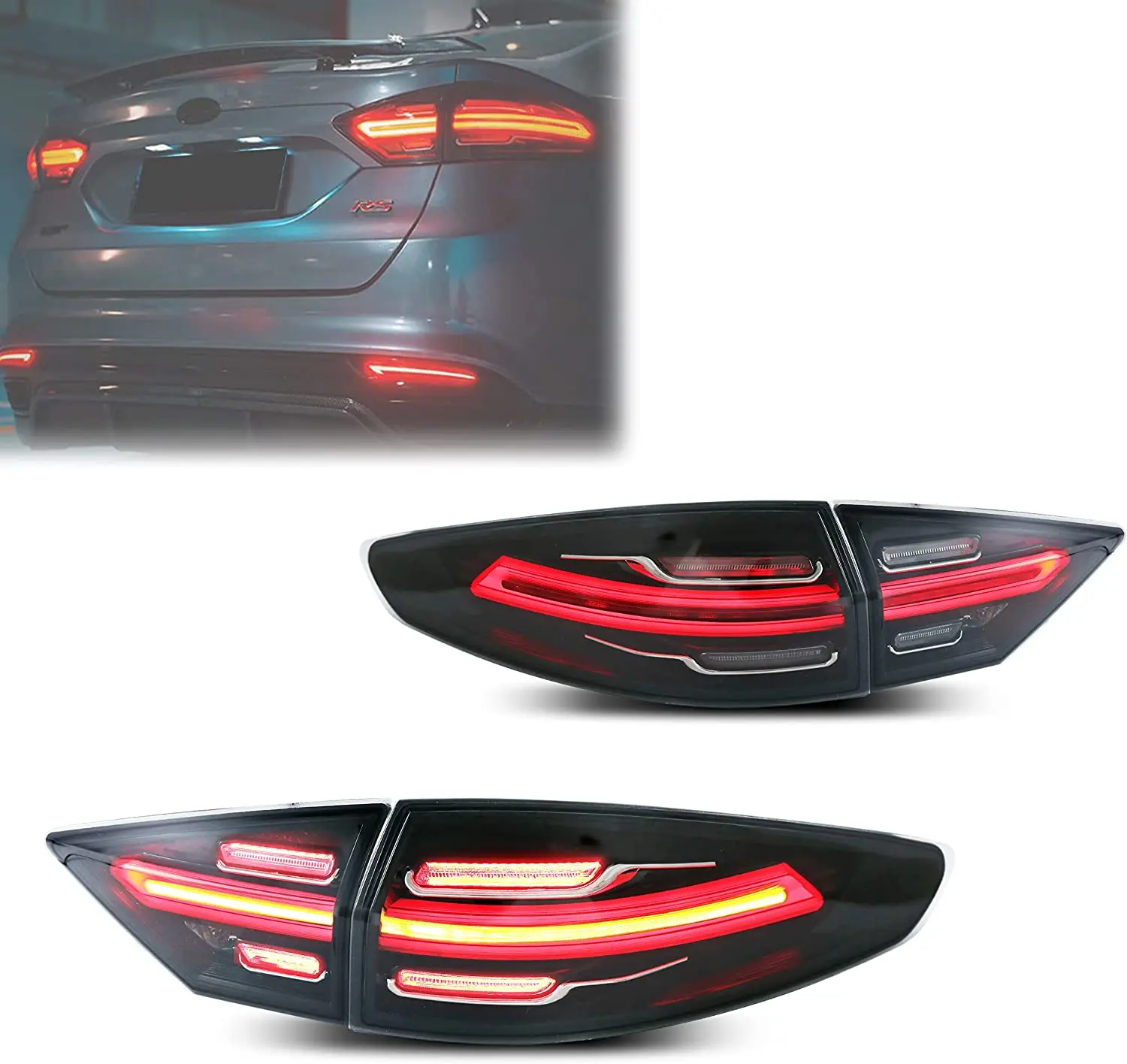 

LED Tail Lights For Ford Fusion 2013 - 2020 Sequential Indicator Rear Lamps dynamic turn signal light smoke lens