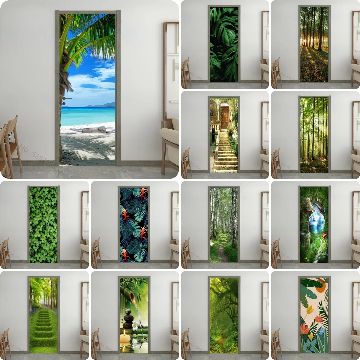 מדבקת החוף פנים דלת קישוט אסתטיקה פוסטר נייר דבק עצמי יער בתולה אנטי-fouling מדבקות דקורטיביות