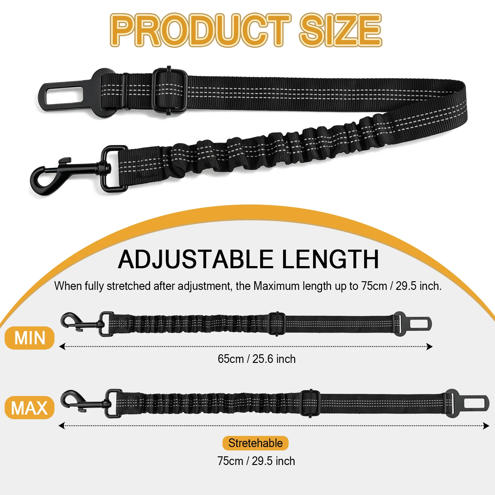 Black Dog Cat Seat Belt For Car Adjustable Buffer Elastic Pet Leash Seat Belt Safety Rope Traction Dog Traction Leash