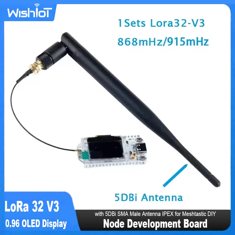 1Set Heltec LoRa32 V3 Node Development Board LoRa 32 SX1262 ESP32-S3 Wifi BLE with 5DBi SMA Male Antenna IPEX for Meshtastic DIY