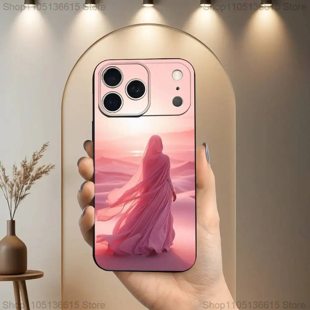 무슬림 아랍 소녀들을 위한 아이폰 17,16,15,14,13,12,11 플러스, 프로 맥스, XS, X, XR, SE, 미니, 8, 7용 소프트 실리콘 블랙 케이스