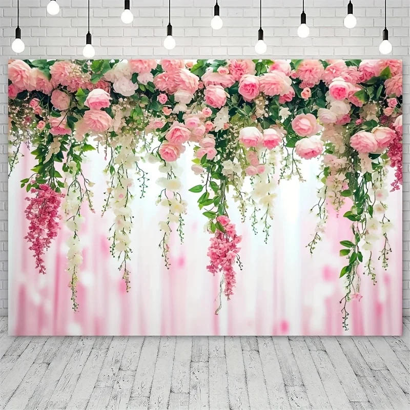 Pink curtain floral photo background Wedding bride background Great birthday studio party props