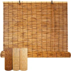 Roller Blinds Reed Curtain Shutters Lifter  Carbonized Outdoor Sunshade Wooden Natural Window Curtain Kitchen Tea Room Balcony
