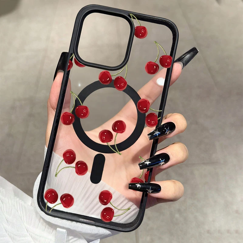 Rotes Kirschmuster Transparente Handyhülle für iPhone 17 16 15 11 14 13 12 Pro Max Plus Hüllen 17Air für Magsafe Silikon Magnetische Abdeckung – Detail 7