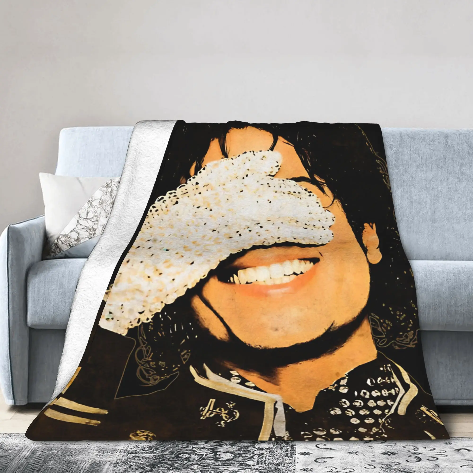 MJ Sparkling Glove Portrait Flannel Blanket J-Jacksons Singer Funny Throw Blankets for  Sofa Bedding Lounge 150*125cm Bedspread