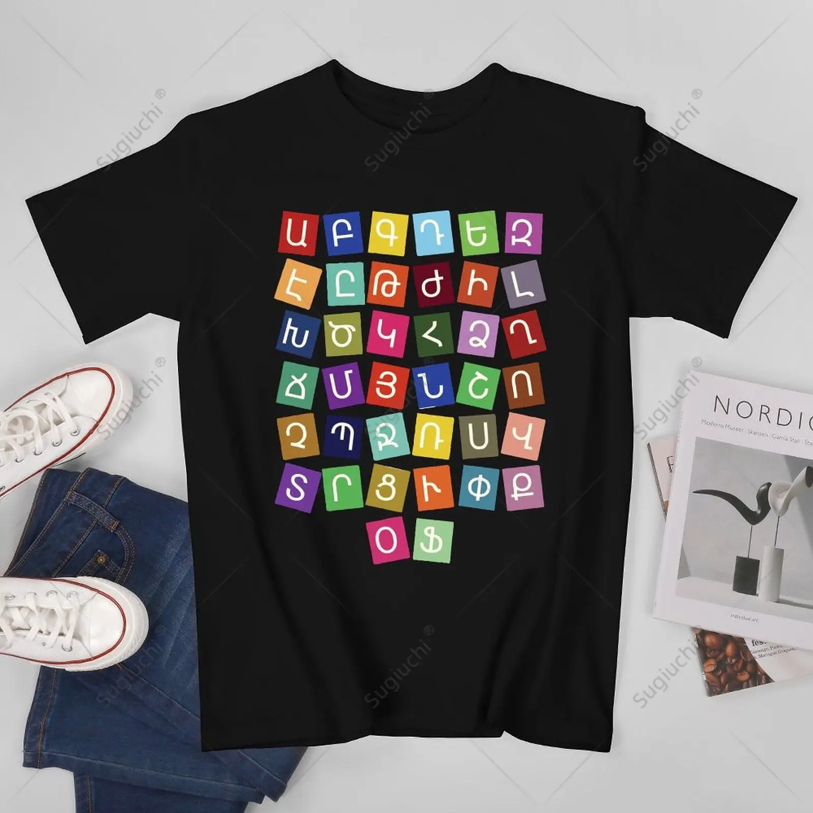 T-shirt unisexe pour hommes et femmes, alphabet arménien, lettres arméniennes colorées, arménie, t-shirts pour garçons, 100% coton