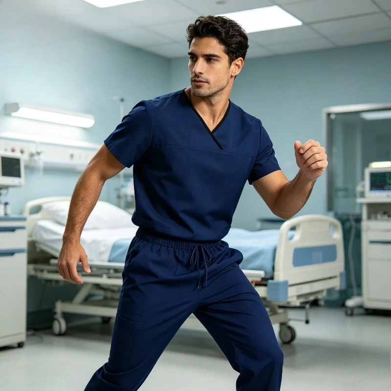 Short Sleeve Scrub Suit for Men Clinic Doctor Uniform Staff Workwear Halloween Party Photo Dress Up