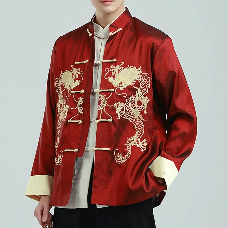 Chinese Traditional  Printed Clothes Dragon Tang Suit Clothing Long Sleeve Festival New Year Jacket