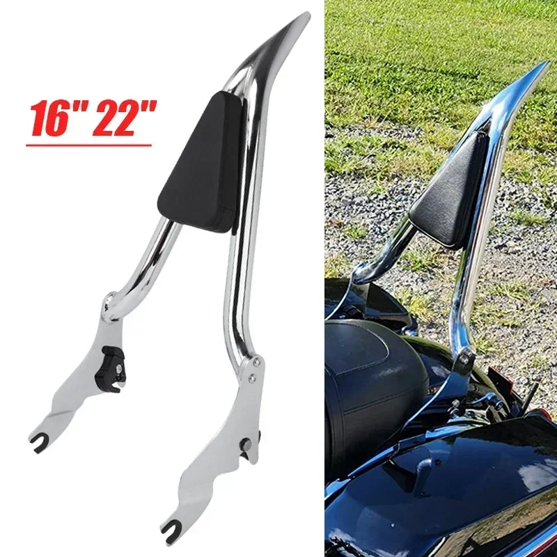 For Harley Touring Road King Street Glide CVO 09-up Motorcycle 16'' 22'' Chrome Detachable Passenger Backrest Sissy Bar