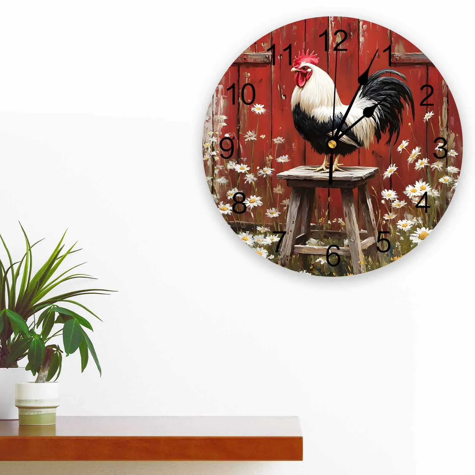 

Bedroom Wall Clocks Rustic Farmhouse Rooster Living Room Clocks Ornaments Baby Room Study Mute Wall Clocks