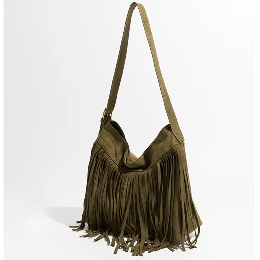 Summer Bohemian fringe Bag for Girls new suede Vintage Spice shoulder crossbody bag soild color Travel purse and handbags bolsas