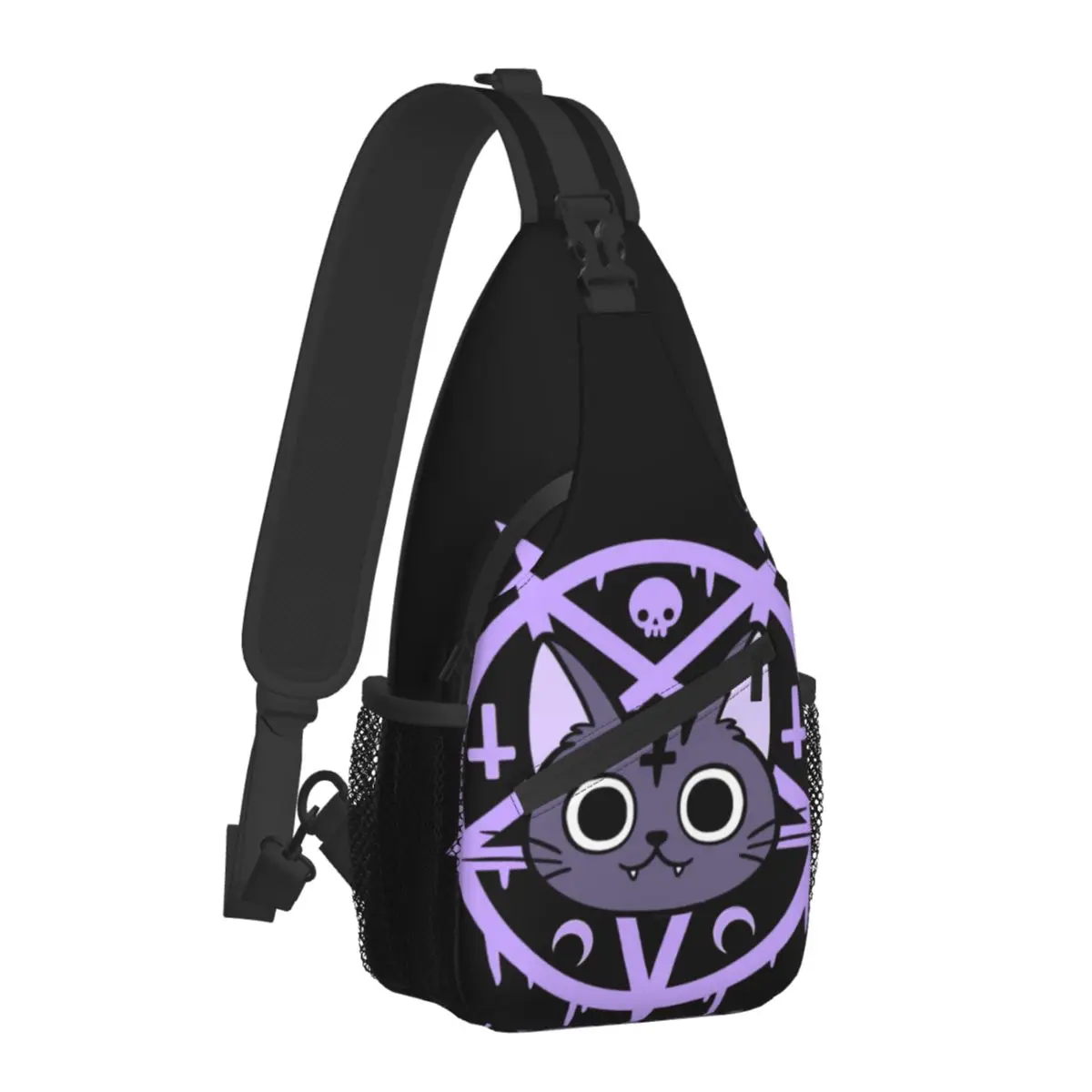 Black Meowgic Nikury Crossbody Chest Bags Pockets Travel Pack Messenger Sports Teens Shoulder Bag Unisex