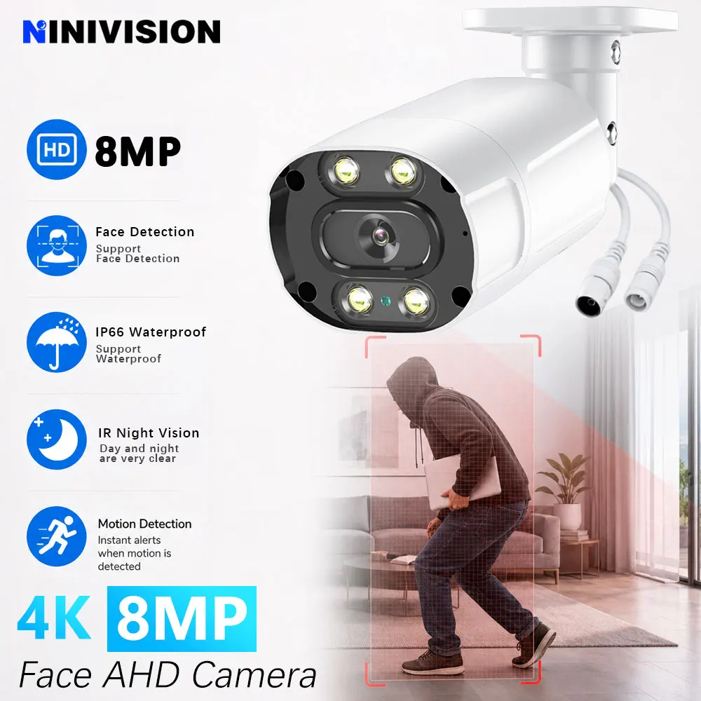 4K AHD 8MP Sicherheitskamera Bullet CCTV-Kamera Gesichtserkennung Infrarot-Nachtsicht BNC Analog-Videoüberwachungskamera