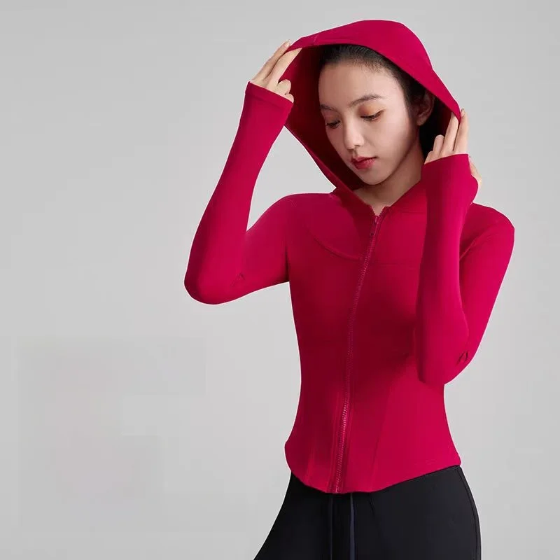 

Женская облегающая спортивная куртка, осенне-зимний кардиган для йоги, бега, фитнеса, с длинными рукавами и капюшоном на молнии