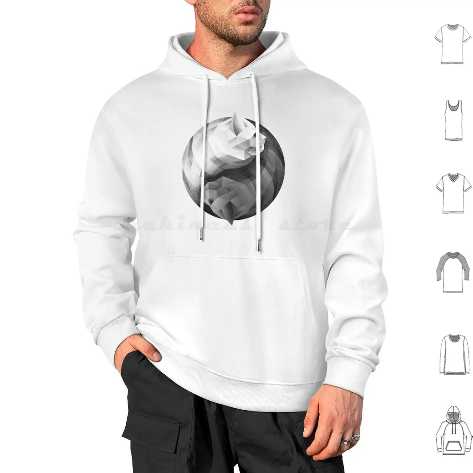 Catyang Hoodie cotton Long Sleeve Cat Yin Yang Feline Retro Vintage Geometric Black And White Monochrome Symmetry