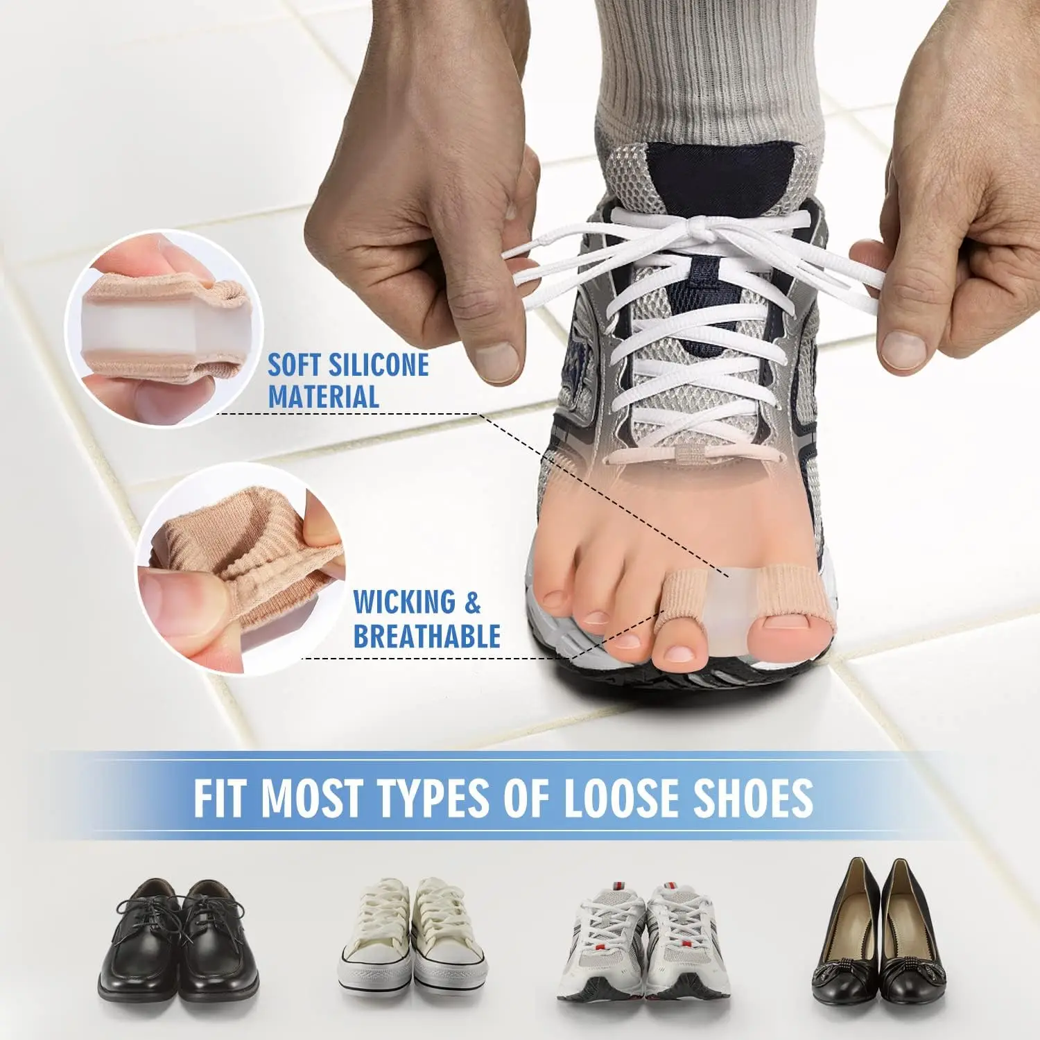 2Pcs Two Holes Toe Separator Hallux Valgus Bunion Corrector Orthotics Thumb Straightener Feet Bone Adjuster Pedicure Foot Care