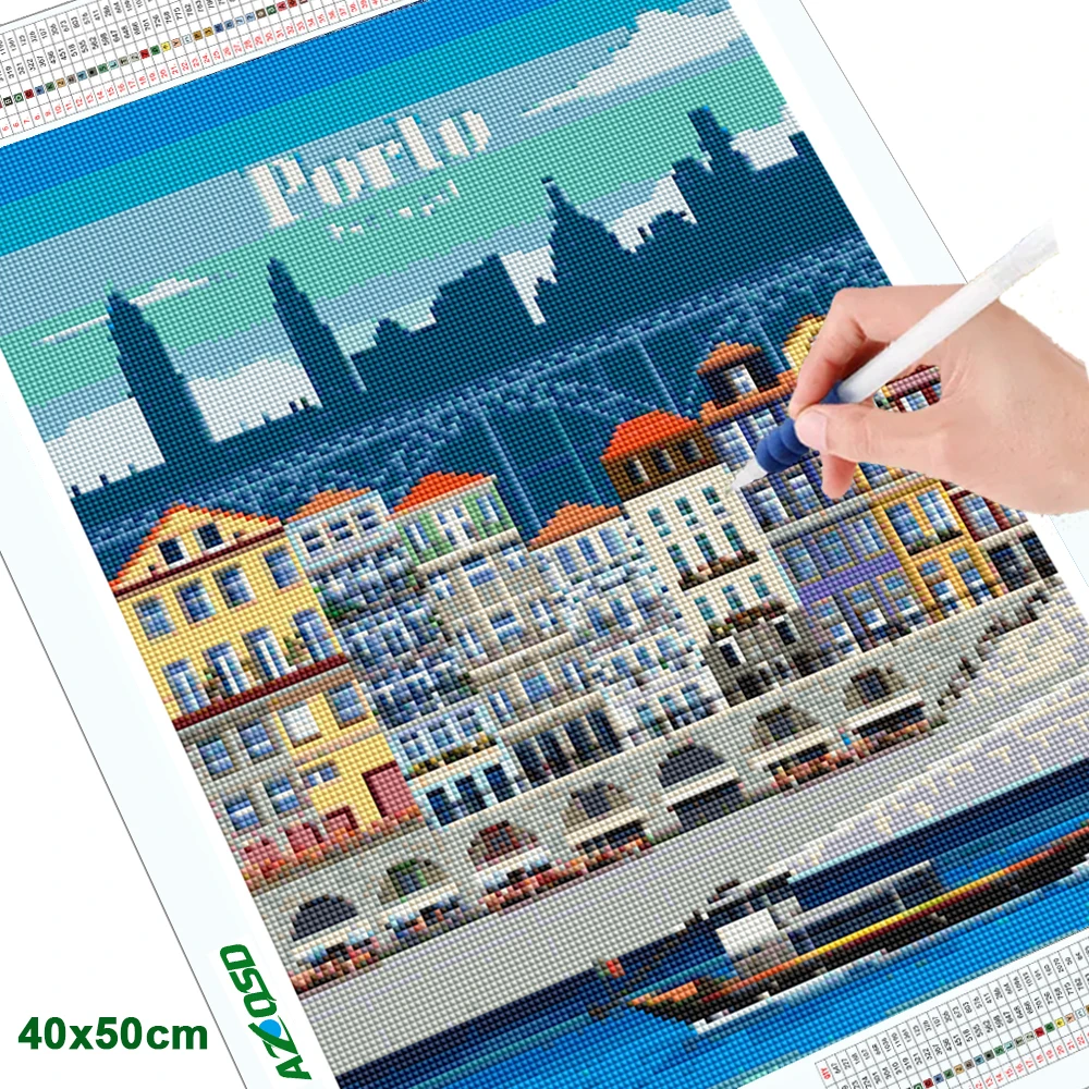 AZQSD Diamond Embroidery Postcard Building Needlework Art Handmade Gift Painting New Collection 2024 City Landscape Rhinestones