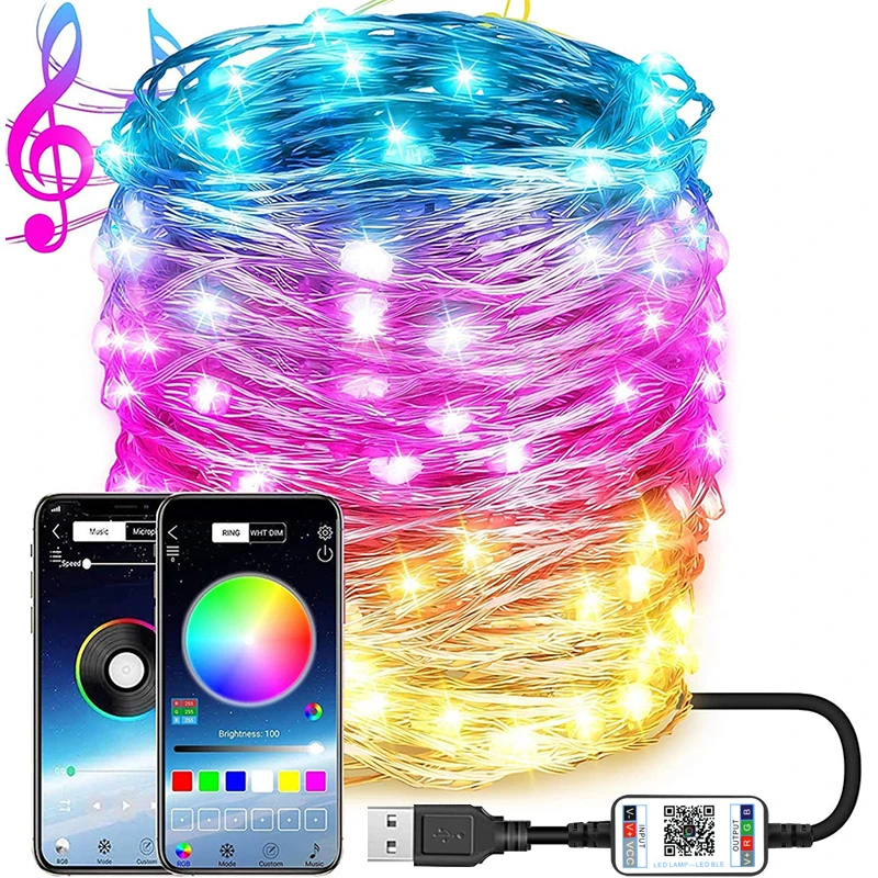 2m/20m RGB Christmas Tree Decor Light Bluetooth Xmas Light USB Fairy Lights Copper Wire Garland LED String Light Lamp New Year