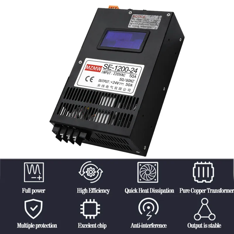 Imagem -02 - Mzmw-fonte de Alimentação Comutada Ajustável Display Digital Smps Led Transformer 012v 24v 36v 48v 60v 80v 110v 150v 220v ca cc 1200w