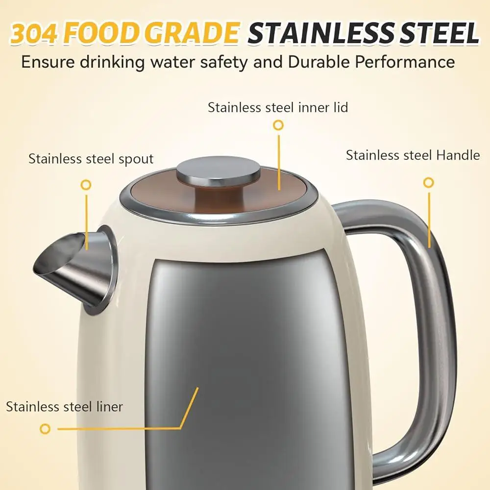 Hervidor eléctrico de acero inoxidable de 1,8 l, hervidor de agua caliente con apagado automático, sin BPA, inalámbrico, con función para mantener el calor, hervir rápidamente, 1200W
