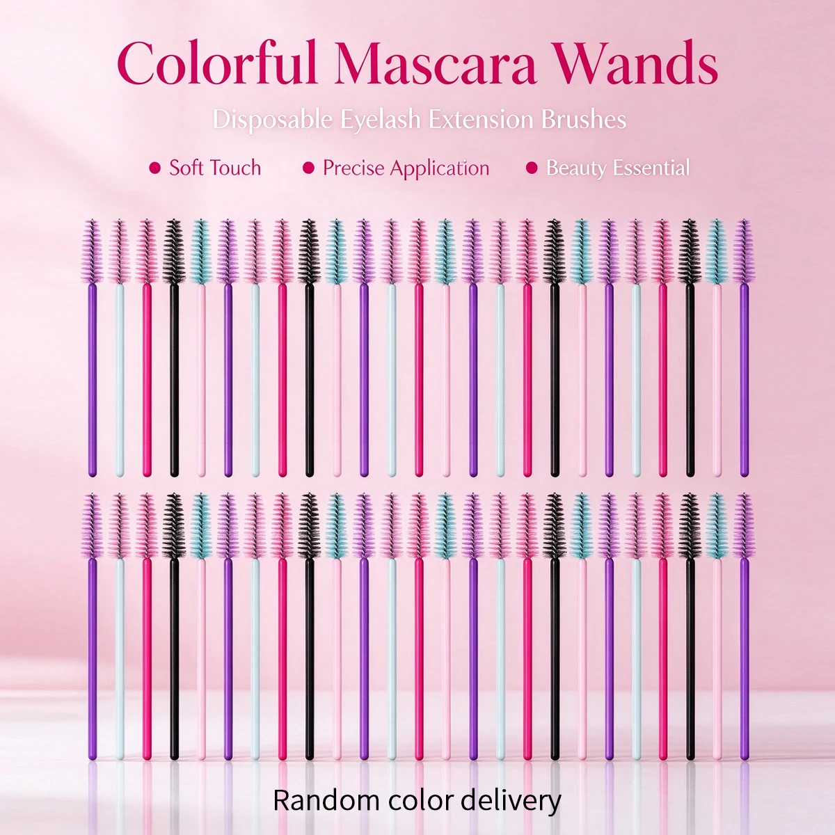 50 Pack Disposable Eyelash Brushes, Portable Lash Spoolie Brushes,for Eyelash Extension, Brow Grooming, Random Color