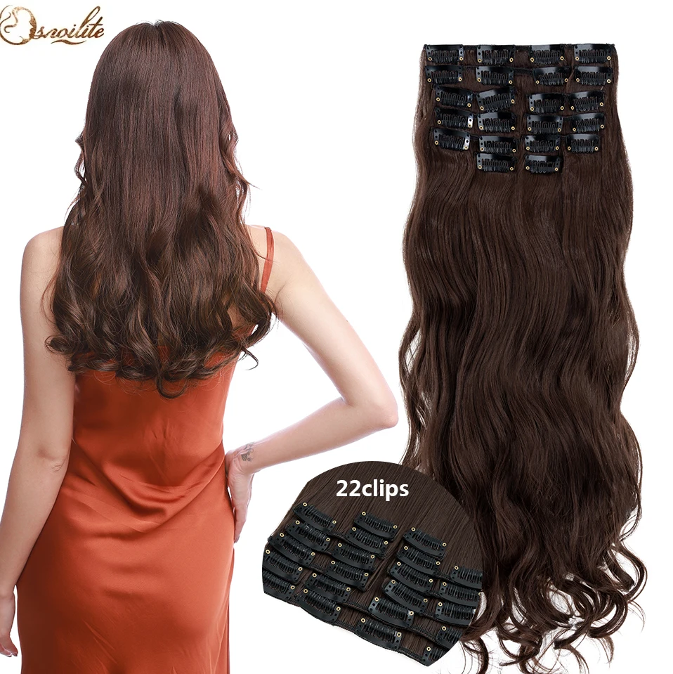 

Synthetic 12Pcs/SET 22inch 22clips Long Straight 28Color Clip In One Piece Hair Extension Black Brown Clip Hairpiece For Women