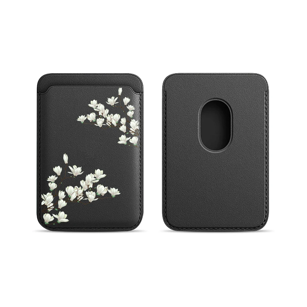 Magnolia Leder-Kartenetui Handyhülle Magnetische Hülle Geeignet für alle iPhone Magsafe Karten Blumen Handy-Rückentasche – Detail 9