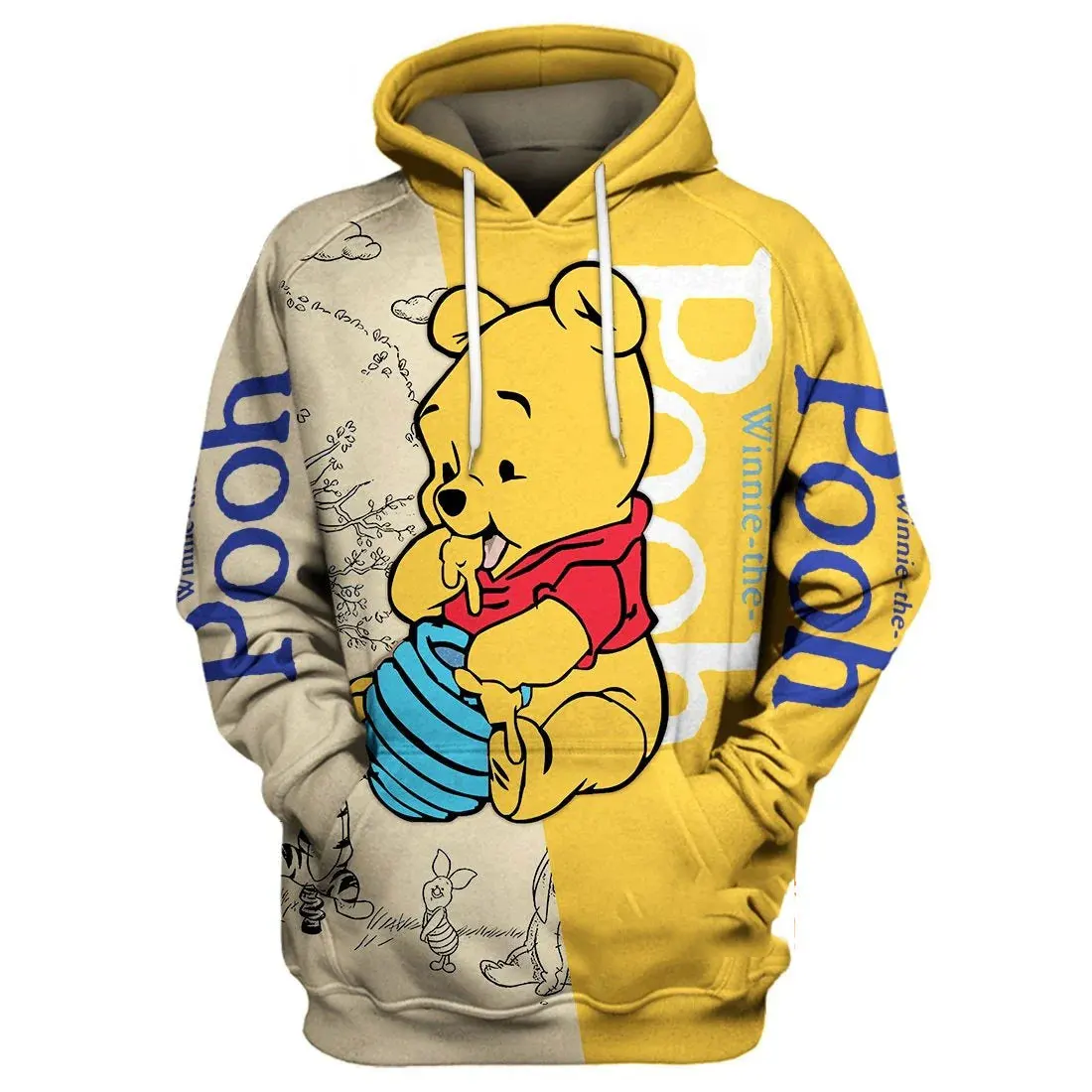 2024 Spring and Autumn 3D Printing cartoon Winnie The Pooh Unisex Couple Hoodie Children's Street Leisure Sports Large Pullover