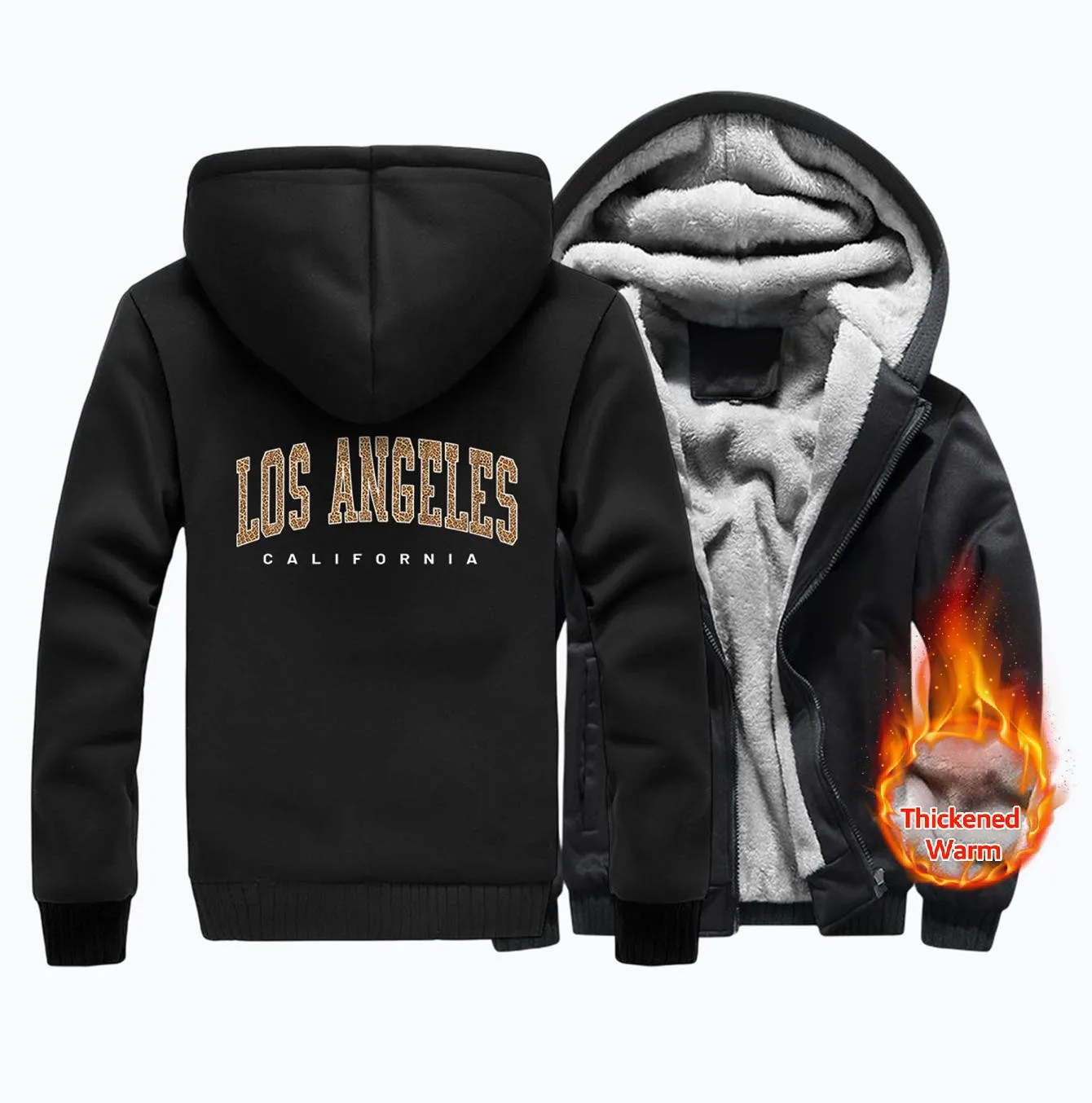 

Los Angeles California Man Hoody Thickened Zipper Casual Comfortable Sweatshirt Korean Soft Hooded Simple Winter Warm Clothing