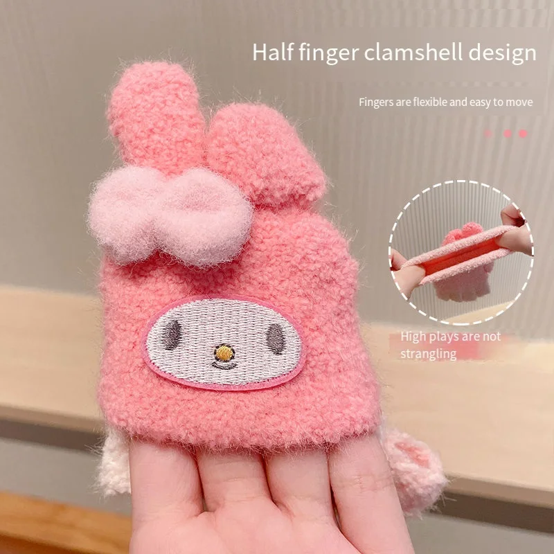 Guanti Kawaii Sanrioed Anime My Melody Kuromi Pochacco Guanti di peluche per bambini Guanti lavorati a maglia senza dita Autunno Inverno Regalo caldo