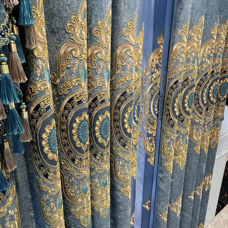 New European Embroidery Luxury Chenille Curtains for Living Dining Room Bedroom High-grade Blackout Embroidery