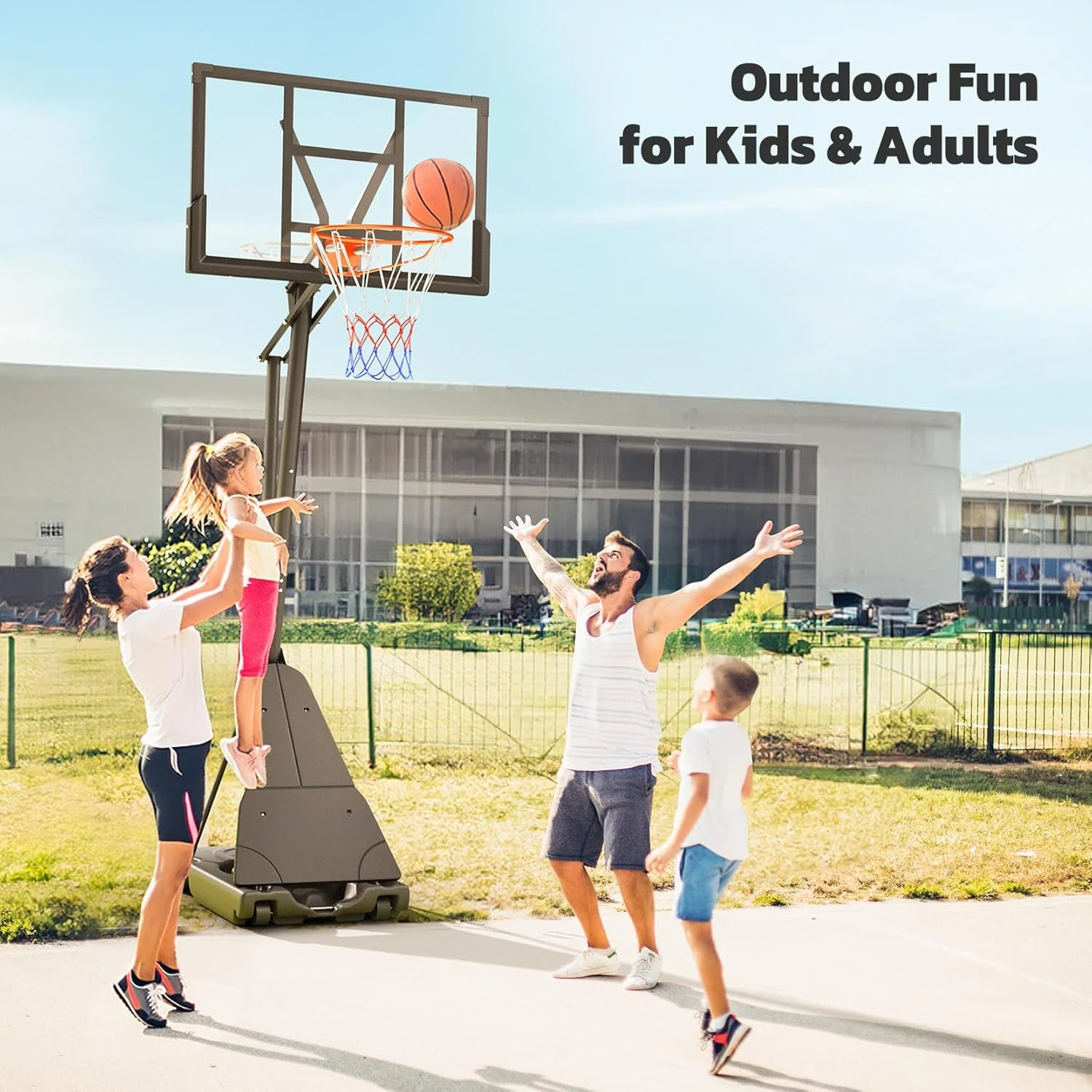 Basketball Hoop Outdoor Portable, 10ft Quickly Adjustable Basketball Goal System with 44 Inch PC Backboard & Wheels