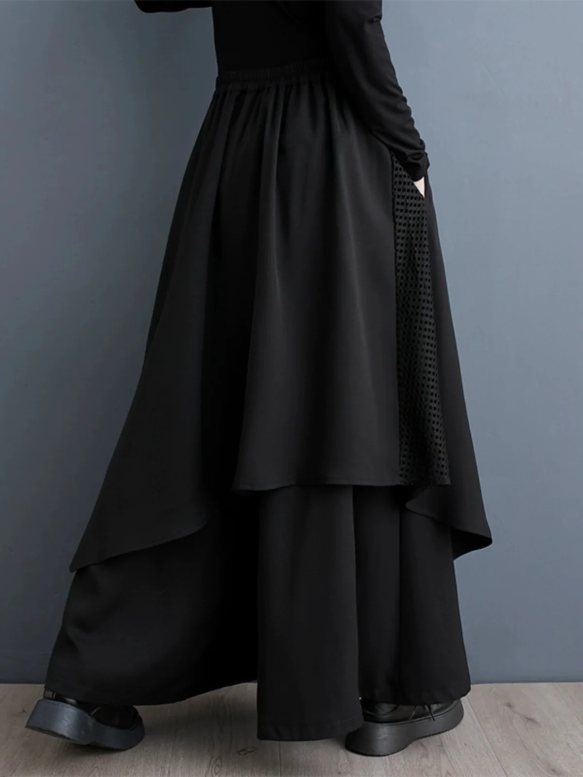 Pantalon Slim à jambes larges pour femme, jupe longue en Patchwork, taille haute, en Fiber de Polyester, pour les déplacements, automne et hiver