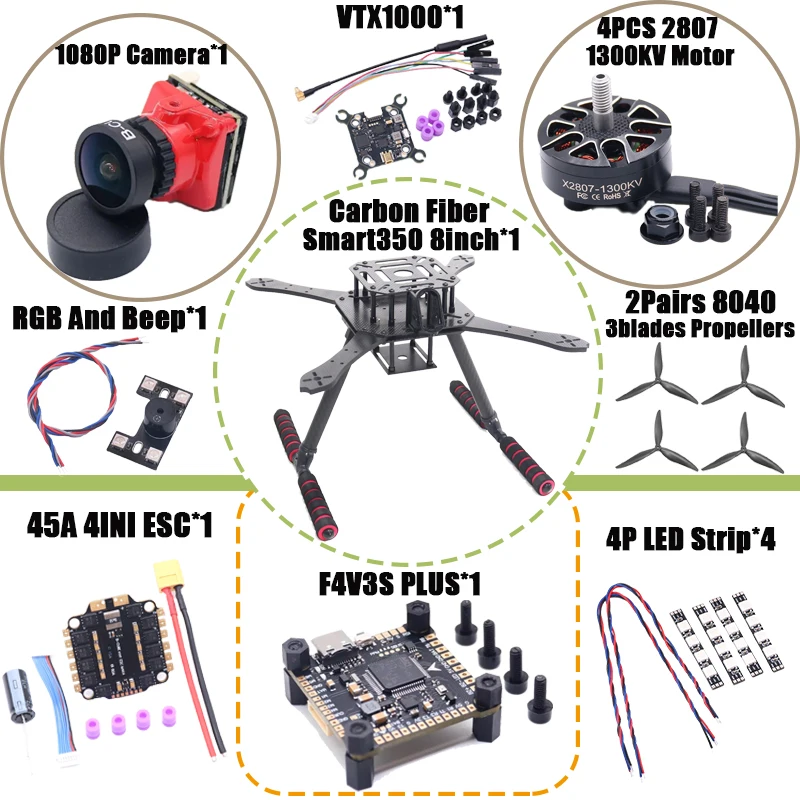 

B-CUBE Smart330 350 7/8inch FPV Drone Frame Kit Carbon Fiber Racing Quadcopter Freestyle INAV Beatflight F722 Flight Control