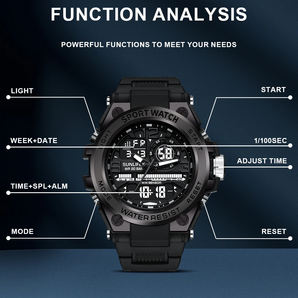 Sunlifex 2024 Top Brand Men's Watches 5ATM Waterproof Sport Military Wristwatch Quartz Watch for Men Clock Relogio Masculino