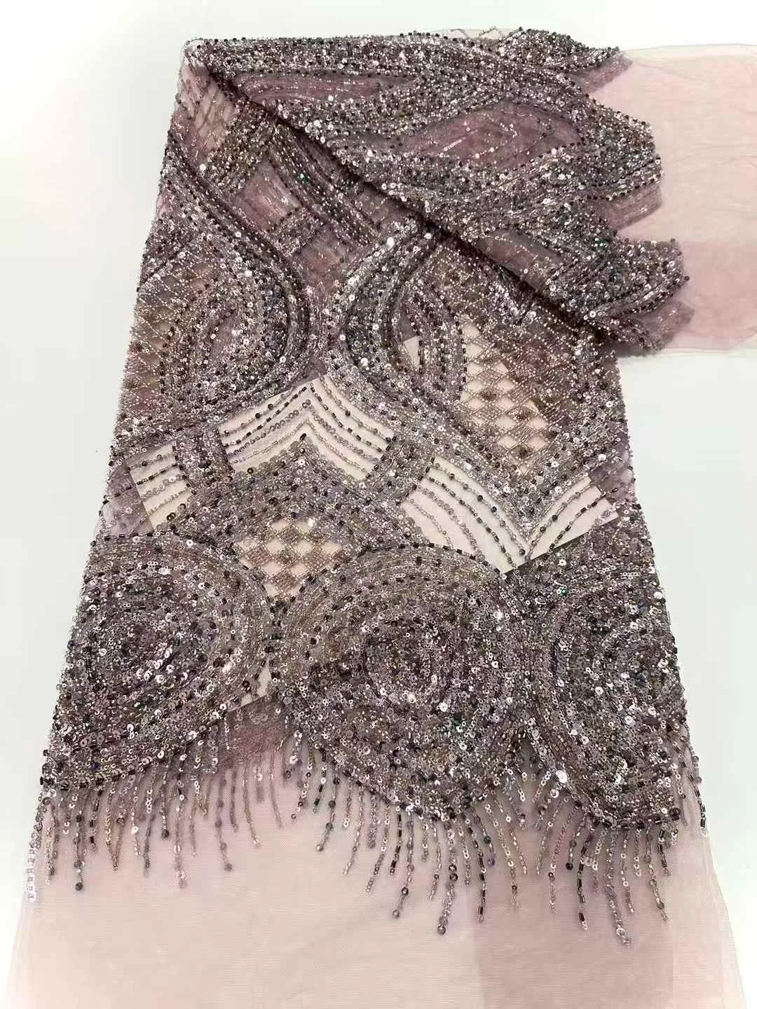 Latest African Sequins Lace Fabric 2025 High Quality Lace Embroidery Lace With Heavy Beaded Lace 5 Yards For Women Wedding Party