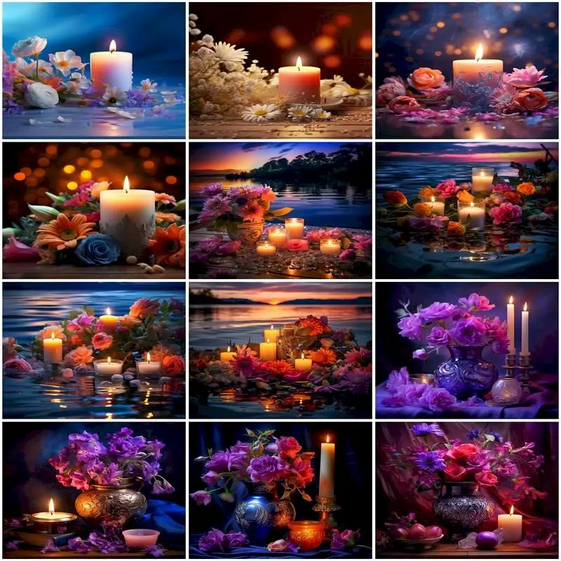 

GATYZTORY Diamond Painting Landscape Candle Cross Stitch Diamond Painting Diamond Painting Square Rhinestones Diy Handicraft Kit