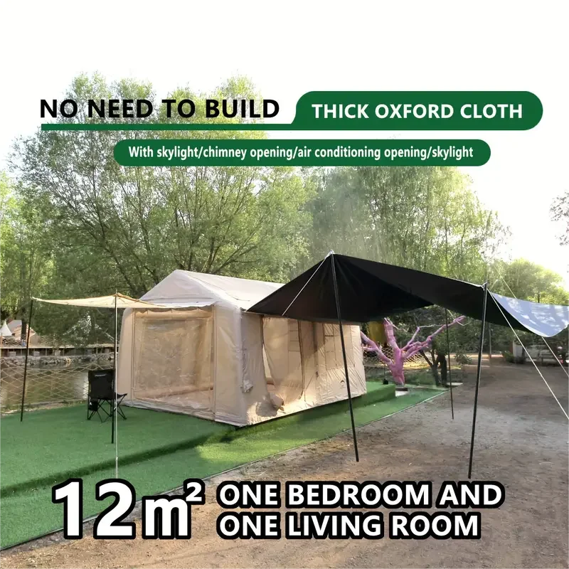 Inflatable Tents for Camping with Oversized Canopy, Oxford Cloth Heightened Tent with Stove Jack, Hand Pump, Extra Large Blow Up