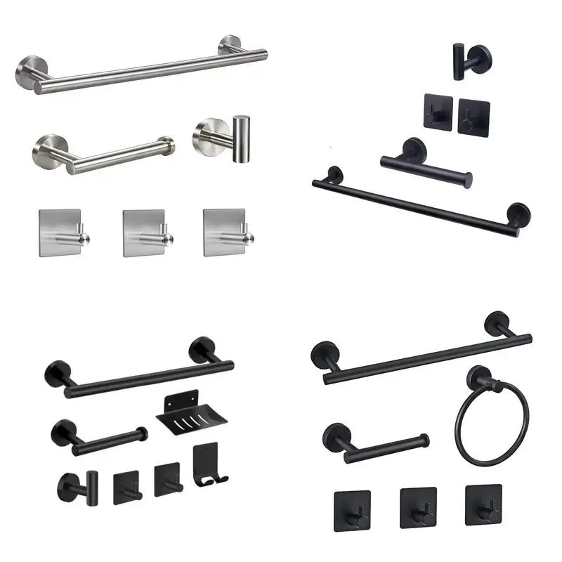 Modern Nordic Stainless Steel 4 Piece Shower Bathroom Accessories Set Brushed Surface Eco Friendly for Hotel Kitchen Bath